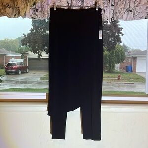NWT DKNY black slim leg pants with skirt overlay in black crepe-like fabric